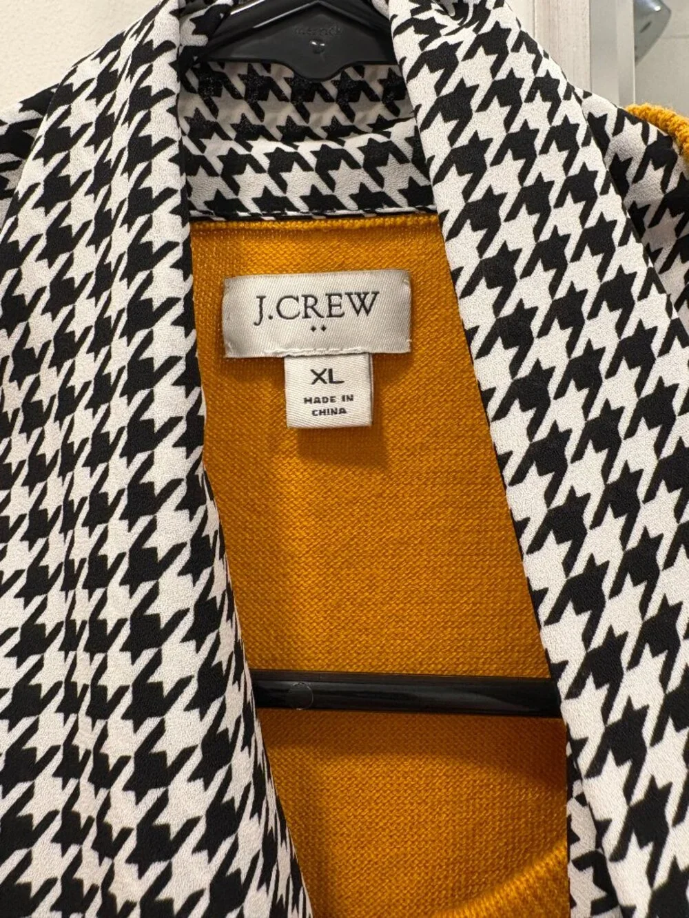 J. Crew Cotton Mustard Yellow Sweater Attached Houndstooth Scarf - Like New